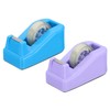 PATIKIL 2個 テープディスペンサーデスク 小さなテープディスペンサーかわいいデスクトップディスペンサーホルダー テープオフィ スデスクトップ用 ブルーパープル
