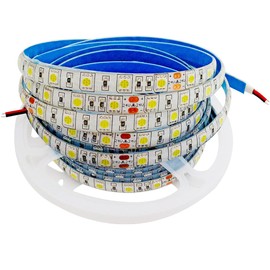 Tesfish 24 V LED Strip Light, White, 6000-6500 K, 5 m Strip, 5050 IP65 Waterproof, 300 LEDs, Strip Light for Bedroom, Kitchen Decoration
