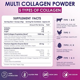 NATURE TARGET- Multi Colgeno Pptidos en Polvo Tipo I, II, III, V, X Pptidos de Colgeno Hidrolizados con Vitamina                                      