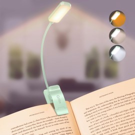 Gritin 9 LED Rechargeable Book Light for Reading in Bed - Eye Caring 3 Color Temperatures,Stepless Dimming Brightness,80 Hrs Runtime Small Lightweight Clip On Book Reading Light -Cyan