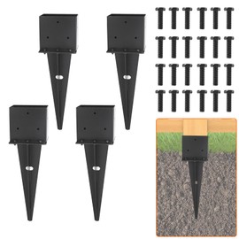 4 Set 4"x 6" Fence Post Anchor Ground Spike, 22" Heavy Duty Metal Fence Stake Post Bases (Inner Size 3.6"x5.6") with Black Powder Coated for Fence, Deck, Railing, Mailbox and Porch