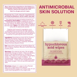 BASE LABORATORIES Hypochlorous Acid Wipes for Face & Skin - Facial Cleansing and Daily Skin Repair - for Sensitive Skin, Redness, Irritations, Eczema | 150 Wipes