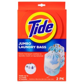Tide Jumbo Mesh Laundry Bags, 2 Pack, 12" x 34", Holds Up to 3 Loads – Durable, Breathable Laundry Sack for Home, Dorm & Travel