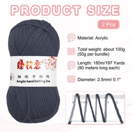 sourcing map 2PCS Crocheting Yarn,Dark Grey 4 Ply Acrylic Yarn 100g Sport Weight Yarns Bulk Soft and Fluffy Yarns for Knitting DIY Crochet Handicraft Blankets Gift,197 Yards