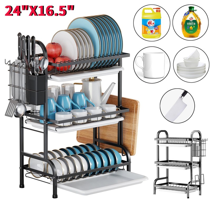 KUK 3 Tier Dish Drying Rack, Large Stainless Steel Over