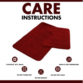 Lions 2 Piece Non Slip Striped Bath Mat & Pedestal Set - Greek Key Pattern Bathroom Toilet Rugs, Microfibre Mats, Super Soft Bathmat (Red, Normal)