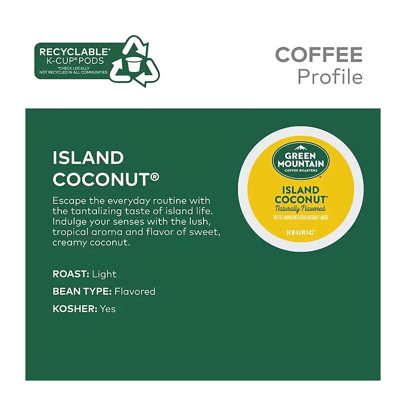 Green Mountain Coffee Roasters Island Coconut Coffee Keurig K-Cup Pods