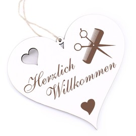 Herzlich Willkommen Sign – Friseur Schere und Kamm – Decorative Heart Wooden Welcome Sign Door Sign Decorative Sign Door Decoration
