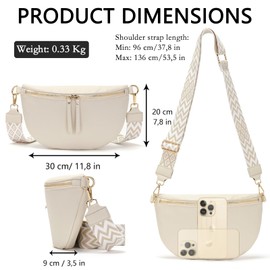Vezluax 30x20cm Groß Bauchtasche Damen Vegan Leder umhängetasche Damen Crossbody Bag Damen stylisch gürteltasche Damen mit 5cm breitem Gurt BeigeWeiß