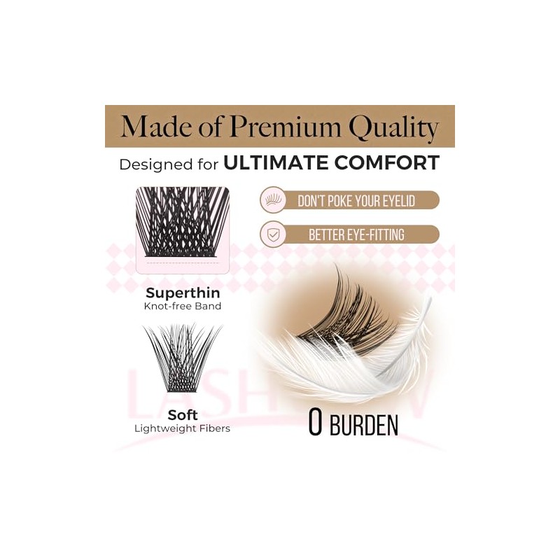LASHVIEW Eyelash Extension Clusters, 168 Pieces, D Curl Clusters, Eyelash