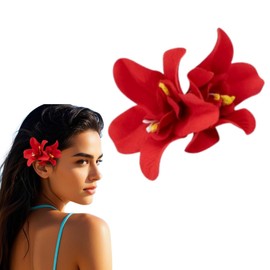 fdsmall Flower Hair Pin for Women Hawaiian Double Orchid Hair Clip Alligator Hairpin Wedding Party Beach Headwear Accessories (Red)