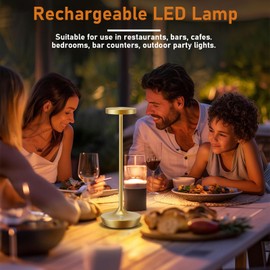LED Cordless Table Lamp Rechargeable，Outdoor Battery Operated Desk Lamp Touch 3 Color Dimming Portable Waterproof Night Light for Patio/Restaurant/Dining/Home (Gold)