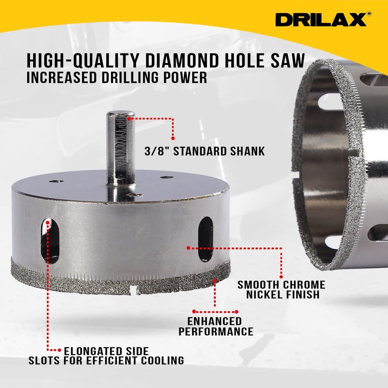 Drilax 2-7/8 inch Diamond Hole Saw Drill Bit Ceramic, Porcelain
