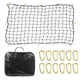 VEVOR Truck Bed Cargo Net 4' x 6' Stretches to 7.2' x 10.8', Small 4’’x4’’ Mesh Heavy Duty Bungee Cargo Net with 12 Steel D-Shaped Carabiners, Storage Bag, Suitable for Pickup, Jeep, SUV, Trailer