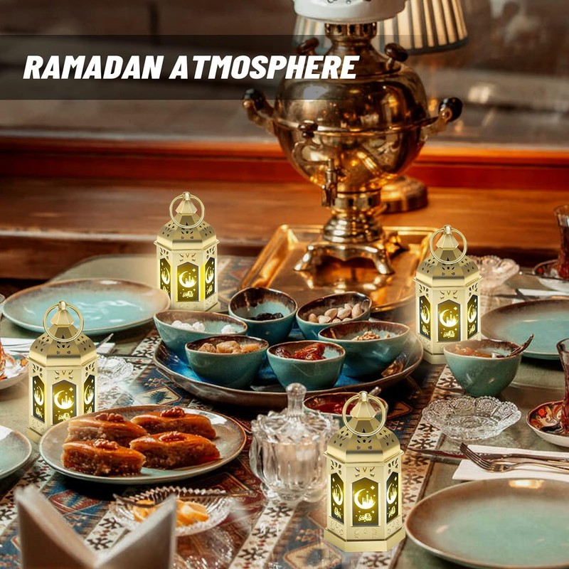 Frelisiy 12pcs Gold Ramadan Lantern Lights, Ramadan Decorations, Mini EID