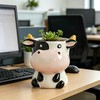 Cute Animal Ceramic Planter Pot, Small Glossy Cartoon Cow Shaped