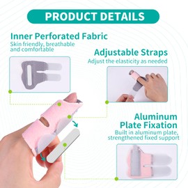 lefeke Trigger Finger Splint 3PCS, 2 Finger Support Braces for Middle, Ring or Index finger with 1 Thumb or Pinky Finger Splint, Broken and Mallet Finger Splints (Pink)