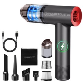 PocketDuster 2-in-1 Compressed Air Duster and Mini Vacuum Cleaner with 150000 High RPM Powerful Brushless Motor for Desktop, Keyboards, Laptop, Dryer, Electronics