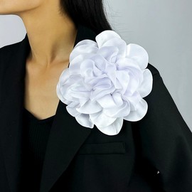 Large Fabric Rose Flower Brooch Lapel Pins for Women Bride 7.5in Big Satin Camellia Flower Brooches Pin Dress Suit Ceremony Accessories Wedding Prom Jewelry Gifts (White)