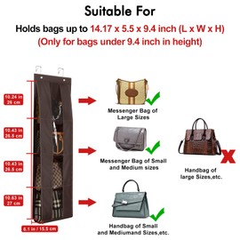 Lirex Purse Organizer, Over Door Handbag Organizer Hanging Purse Hanger with 4 Clear Pockets Foldable Scarf Umbrella Handbag Hanging Storage for Family Closet Bedroom, Universal Fit, Dark Brown