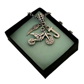 Dirk Bike Motor Cross Biker Memorial Charm with Bracelet Necklace Keychain Keepsake Jewelry gift for Men Women