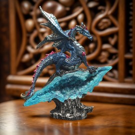 FLJZCZM Gothic Medieval Mythic Dragon Figurine Statue Fantasy Decoration Table Office Home Bedroom Livingroom Decoration Gift (Blue)
