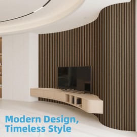 Art3d Acoustic Wood Slat Wall Panel with Roll-Flat Design - 95.3 x 23.8 Inch Sound Absorbing Panels for Living Room Columns Corridor Curved Wall Decor, 1-Pack Ebony