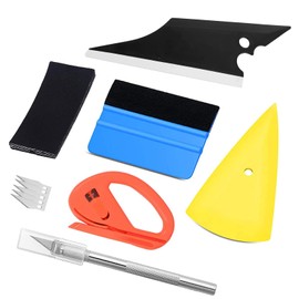 Vitzee® Car Wrapping Film Squeegee Spatula Set Construction Tool 10cm Film Felt Squeegee + 5 Replacement Squeegee Felt + Yellow Curved Squeegee + Rubber Wiper Squeegee + 30 Degree Cutting Picture