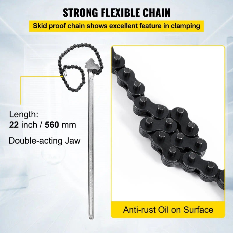 Carbon Steel Chain Pipe Wrench Metric 24-Inch 6.7-Inch Diameter Capacity
