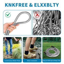 TOPUPHOE Metal 25 FT Garden Hose, Stainless Steel Heavy Duty Water Hoses Adjustable Spray Nozzle Lightweight No Kink Garden Hoses for Yard, Outdoor,Car