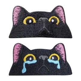 2 Cat Embroidery Cloth Patches, Cat Patches On Clothes, Black Denim Iron-On Patches, Cat Face Patches, Cat Cloth Patches