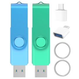 128GB USB Memory Stick Set of 2 Wooolken USB3.0 Super Speed Data Transfer 360 Degree Rotating Design with Type-C Adapter and Keychain Flash Drive (2 Colors)