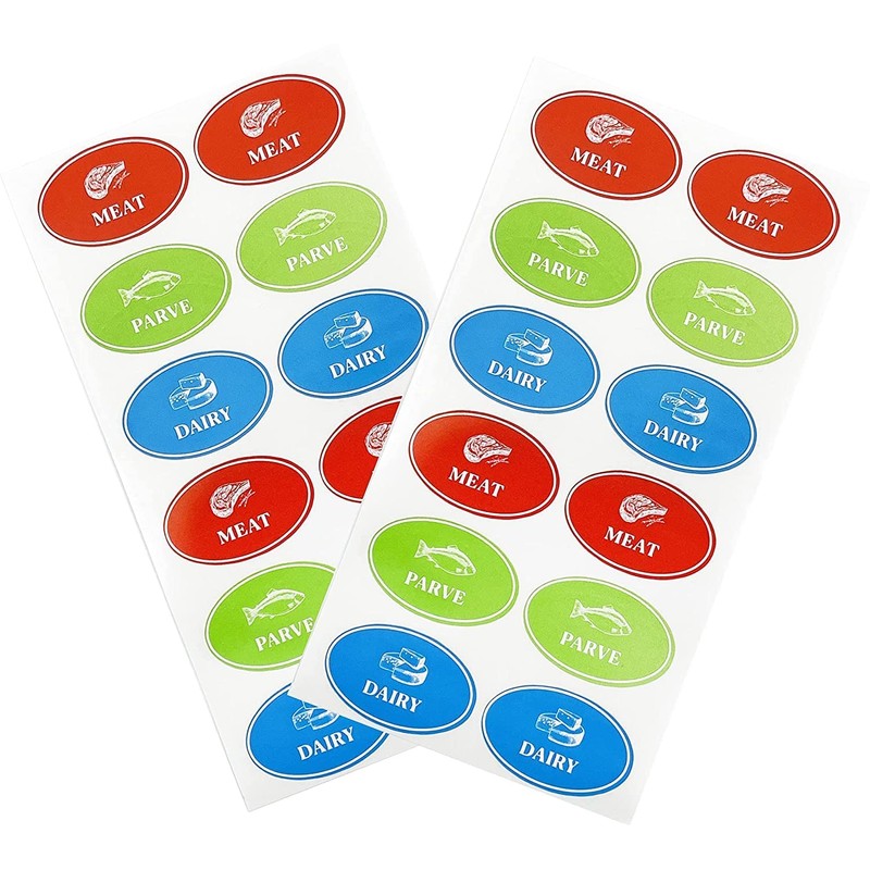 Assorted Kosher Labels, (48 Pack) 16 Blue Dairy, 16 Red