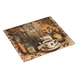 Yamxbfa Dish Drying Mats Vintage Farmhouse Coffee Cup Kettles Sunflower Kitchen Draining Mat Non slip hangable Cutlery Drying Mats for Kitchen Counter Coffee Bar Dinning Room Decor 16"x18"