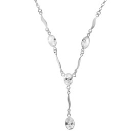 AeraVida Y-Shaped Oval Clear Cubic Zirconia Drop Sterling Silver Necklace