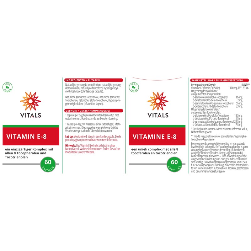 Vitals - Vitamin E-8 60 Capsules A unique complex containing