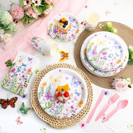 Havawish 402 Pcs Spring Wildflower Plates and Napkins Floral Tea Party Supplies Spring Disposable Dinnerware Set for 50 Guests Wildflower Baby Shower Birthday Supplies
