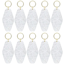 Nwsrayu 10pcs Blank Hotel Keychains Bulk Vintage Motel Keychain Vinyl Keychains Gold Ring (Clear with Glitter)