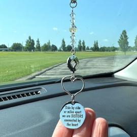 Sister Car Charm “Side by Side or Miles Apart” Crystal Suncatcher | Rearview Mirror Gift for Sister | Birthday • Moving Away • Christmas • Long Distance Gift