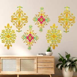 2 Set Mandala Wall Art Decal, Peel and Stick Wall Stickers Ethnic-Style Decorative Patterns Wall Decals Golden Stamping Sticker Decor for Living Room, Bedroom