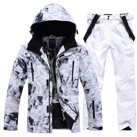 YEEFINE Men's Ski Suit Waterproof Snow Suits Two Piece Snowboard Jacket and Pants Set Outdoor Windproof Winter Warm Snowsuits(White+White, 2XL)