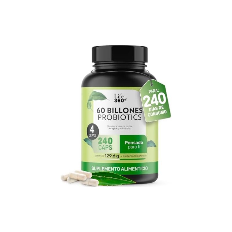 LIFE 360 Probióticos 60 Billones 4 Cepas 240 cápsulas 540mg