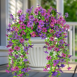 YILIUFA Artificial Hanging Flowers for Outdoors, 2 Pcs Fake Silk Daisy Flowers UV Resistant Outdoor Faux Plants for Hanging Basket Planter Porch Patio Yard Balcony Decor (Double Purple)