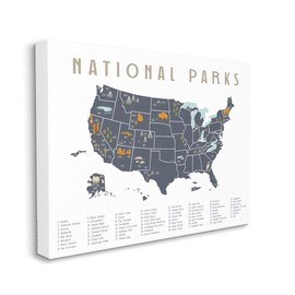 Stupell Industries National Parks United States Adventure Map Blue White, Designed by Daphne Polselli Canvas Wall Art, 30 x 24