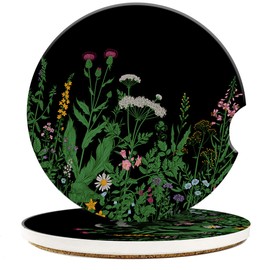 Neidius Car Cup Coaster Vintage Herbs and Wild Flowers Car Coaster for Cup Holders Universal Non-Slip Ceramic Vehicle Interior Accessories 2 Pack 2.56 Inch