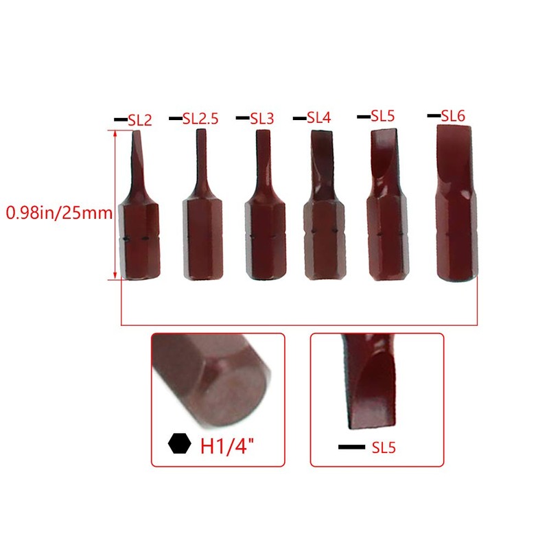 Utoolmart 6Pcs Slotted Bits Set,1/4 Inch Hex Shank Magnetic SL2-SL6