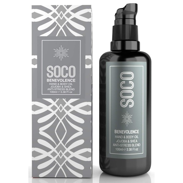 SOCO Botanicals Luxury Body Oil For Sensitive & Dry Skin With Jojoba - Natural Nourishing Moisturizer Treatment With Pure Cold Pressed Oils - For Men & Women, Sweet Almond, Rosehip, Vitamin E Blend