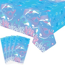 Ywediim 4 Pack Dolphin Party Themed Party Tablecloth, Dolphin Birthday Party Supplies Table Cover Decorations Tablecloth, for Ocean DolphinTheme Birthday Baby Shower Party Supplies 54 x 86 Inch