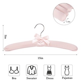NEOVIVA 15 Inch Anti Slip Satin Padded Clothes Hangers for Women Pink Satin Padded Hangers for Women Clothing, No Shoulder Bump for Adult, Silk Hangers for Sweaters, Dresses, Suits (10 Pack)