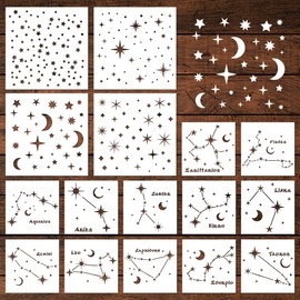 Keluna Star Stencils for Painting, 16 Pcs Star Moon Stencils for Painting on Wood Wall Painting Template, Large Reusable Star Zodiac Constellation Stencils for Painting on Wall Canvas Furniture Decor